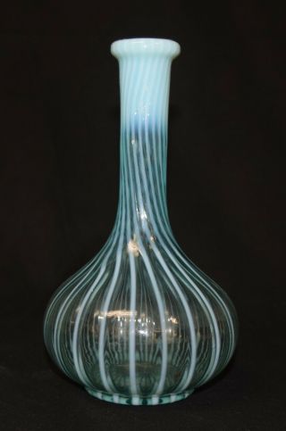 American Blown Blue And Opalescent Glass Bottle,  Late 19th Or Early 20th Century