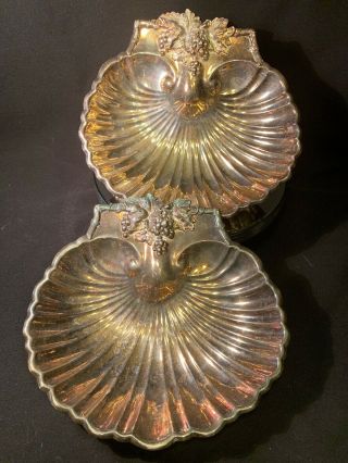 Reed & Barton 209 Silver Shell Bowls Pair Footed Scalloped Serving 9 Inch Dish