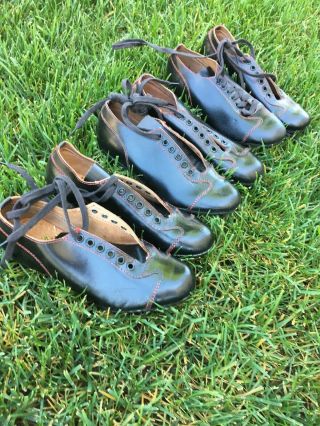 Three Pair Minty Vintage Old Antique 1950s Black Leather Baseball Cleats Awesome