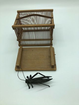 Vintage Japanese Metal Cricket In Bamboo Cage 1940’s?