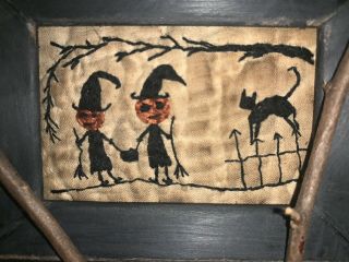 Primitive Sampler Pumpkin Witch Folk Art Stitchery