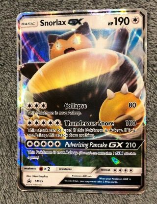 Ultra Rare Snorlax Gx Pokemon Sm05 Sm Black Star Promo Holo Foil Snorelax - Lp