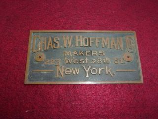 Vintage Metal Office Door Sign Chas.  W.  Hoffman,  York Early 1900 