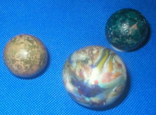 3 Antique Clay Marbles/ 1 - 5/16 " Approx1.  0 " Quality