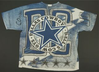Rare Vintage Dallas Cowboys Nfl All Over Print T Shirt 90s Magic Johnson Style