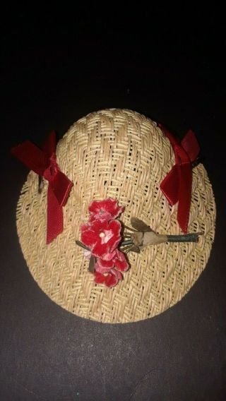 Vintage Tiny Terri Lee Doll Straw Hat With Red Flowers And Bows
