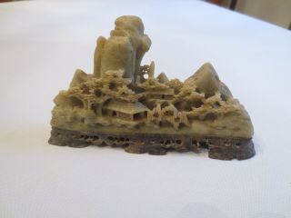 Antique Vintage Hand Carved Chinese Soapstone Or Jade Mountain Village Statue