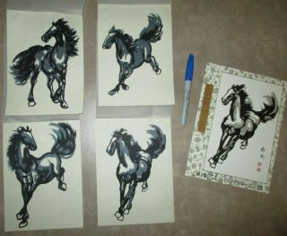 Rare Vintage Chinese Paper Cut Outs Horses Cowboy Pony Gallop 3d Fine Detail