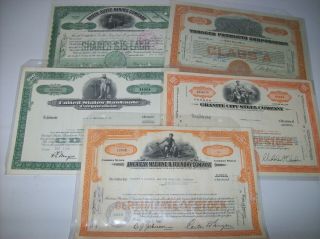 5 Antique Stock Certificate Tobacco Granite City Steel Amf Mining U.  S.  Banknote