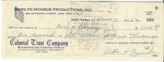 Rare Marilyn Monroe Check From Her Production Co.  Signed By Milton Greene - 1956
