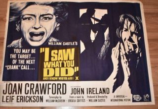 Rare British Quad Poster - I Saw What You Did (1965) - Joan Crawford