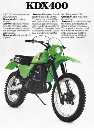 Rare Vintage 1980 Kawasaki Kdx 400 Enduro Sales Brochure Motorcycle