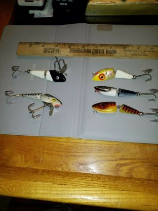 5 Tough Jenson Zipper Minnow Lures Made In TX 1950s 2