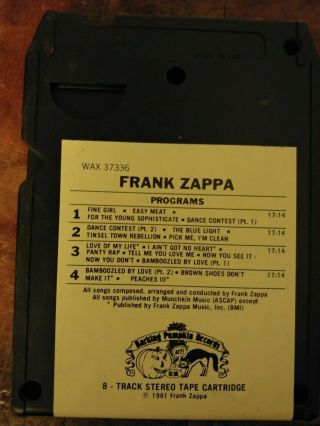 FRANK ZAPPA 8 track tape 1981 RARE Tinseltown Rebellion 2