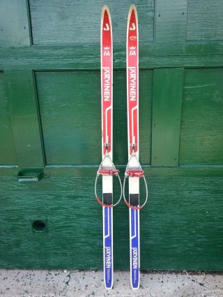 Vintage Wooden 57 " Skis With Red White And Blue Finish