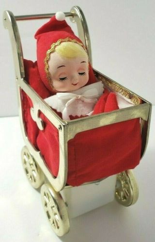 Vtg Jestia Pixie Elf Baby In Carraige Japan Rock A Bye Baby Moves & Plays Rare