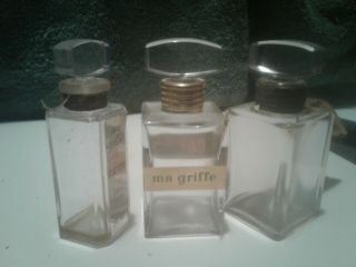 Carven Ma Griffe Glass Perfume Bottle 1/2 Oz Glass Stoppers 3 Bottles Rare Old