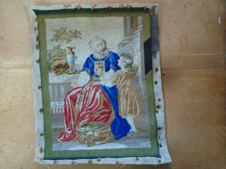 Antique Berlin Woolwork Tapestry Biblical Image Circa 19th.