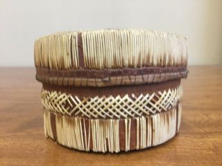 Old Native American Hand Woven Basket W/lid 6 - 1/2 "