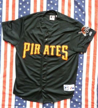 Vintage Pittsburgh Pirates Majestic Mlb Baseball Black Jersey Small Rare
