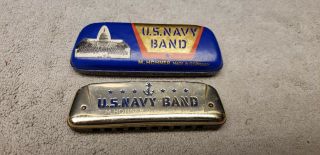 Rare Vintage U.  S.  Navy Band M.  Hohner Harmonica Made In Germany Box