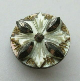 Lovely Antique Vtg Carved Mop Shell Button W/ Cut Steel Accents 5/8 " (a)