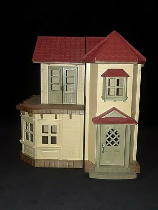 Vtg Epoch Sylvanian Family Calico Critter Red Roof Light Up Country Dollhouse