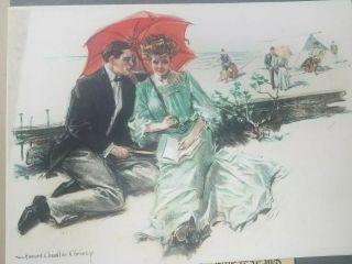 Antique Howard Chandler Christy 1905 Litho Print.  Lovers On The Beach.