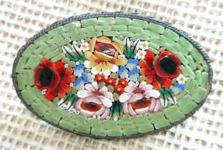 Antique Colorful Micro Mosaic Brooch Millefiori Glass Italy