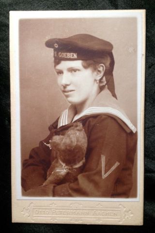 Cdv Photo German Navy Girl Sailor Wwi Erna 1918 Teddy Bear Steiff ?