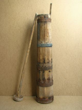 Antique Primitive Wooden Wood Butter Churn Keg Barrel Vessel Cask Pail Rustic.