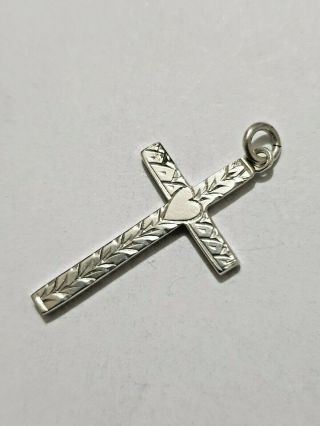 Gorgeous Antique Holly Cross Pendant Marked Solid Sterling Silver Unique