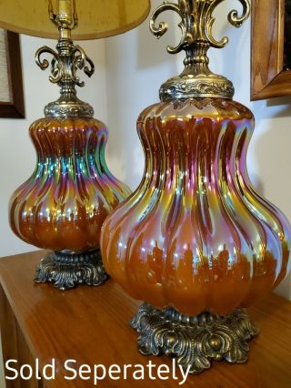 Vtg Mid Century Modern Hollywood Regency Iridescent Amber Table Lamp No Shade