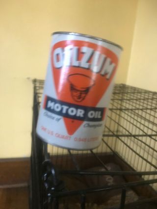 Vintage Oilzum Oil Can Quart Nos Full Rare Handy Sign Sunoco Texaco Mobil Shell