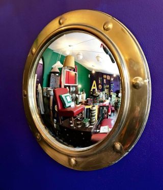 Vintage Mid Century Brass Convex Porthole Mirror Retro 1950 