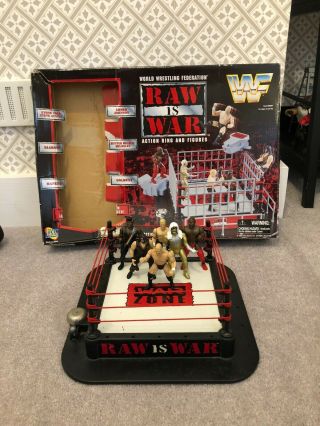 Rare Wwf Raw Is War Jakks Mini Ring With 6 Figures,  Box