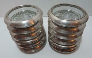 Lovely Set Of 12 Frank M.  Whiting Sterling Silver And Sunburst Glass Coasters