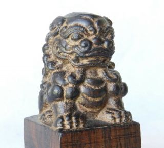 Antique Chinese Zitan Wood Foo Dog Lion Seal Chop Carved Shoushan