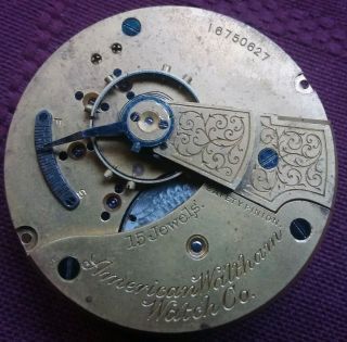 18 Size 15 Jewel Waltham Open Face Pocket Watch Movement & Dial C29