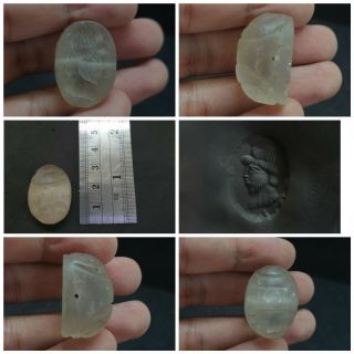 Ancient Unique Crystal Quartz King Intaglio Wonderful Beads Y12