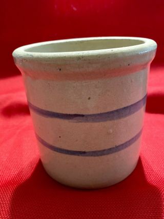 Great Antique Vintage Primitive Stoneware Crock Jug Blue Stripes