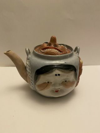 Banko C1890 Japanese Meiji Pottery 5 Faces Teapot As Seen
