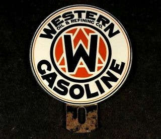 Vintage Western Gasoline License Plate Topper Rare Old Advertising Painted Sign
