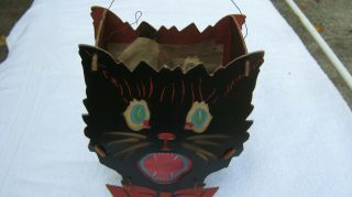 Rare Vintage Halloween Black Cat Cardboard Candle Holder