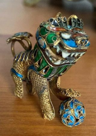 One Antique Chinese Lion Foo Dog Statues Moving Head And Ball