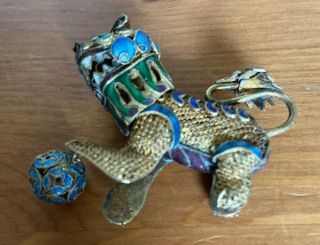 One Antique Chinese Lion Foo Dog Statues Moving Head And Ball 3