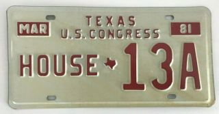 50 Off Texas License Plate 1981 Rare Us Congress,  Low Number 13a
