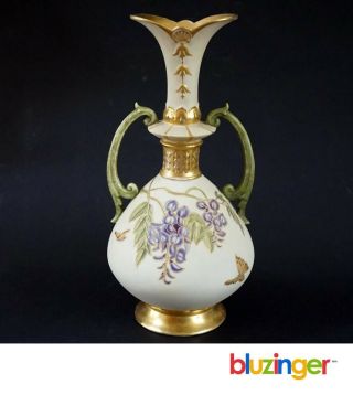 Antique Royal Worcester Style Tall Handled Porcelain Vase