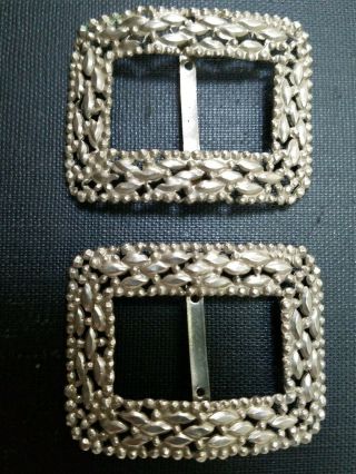 2 Antique Imitation Cut Steel Belt Buckles,  2 5/8 " By 1 3/8 ",  Not Riveted.