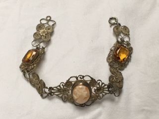Antique Art Deco 1920s To 1930s Shell Cameo Bracelet Ornate Filagree